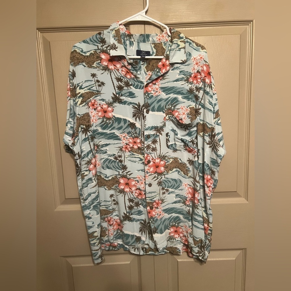 George Tropical Floral Casual Button Down Shirt - Blue and Pink
